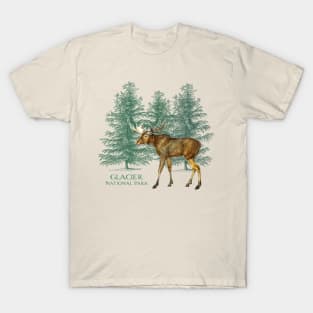 Glacier National Park Montana Moose Trees Vintage Look Rockies T-Shirt